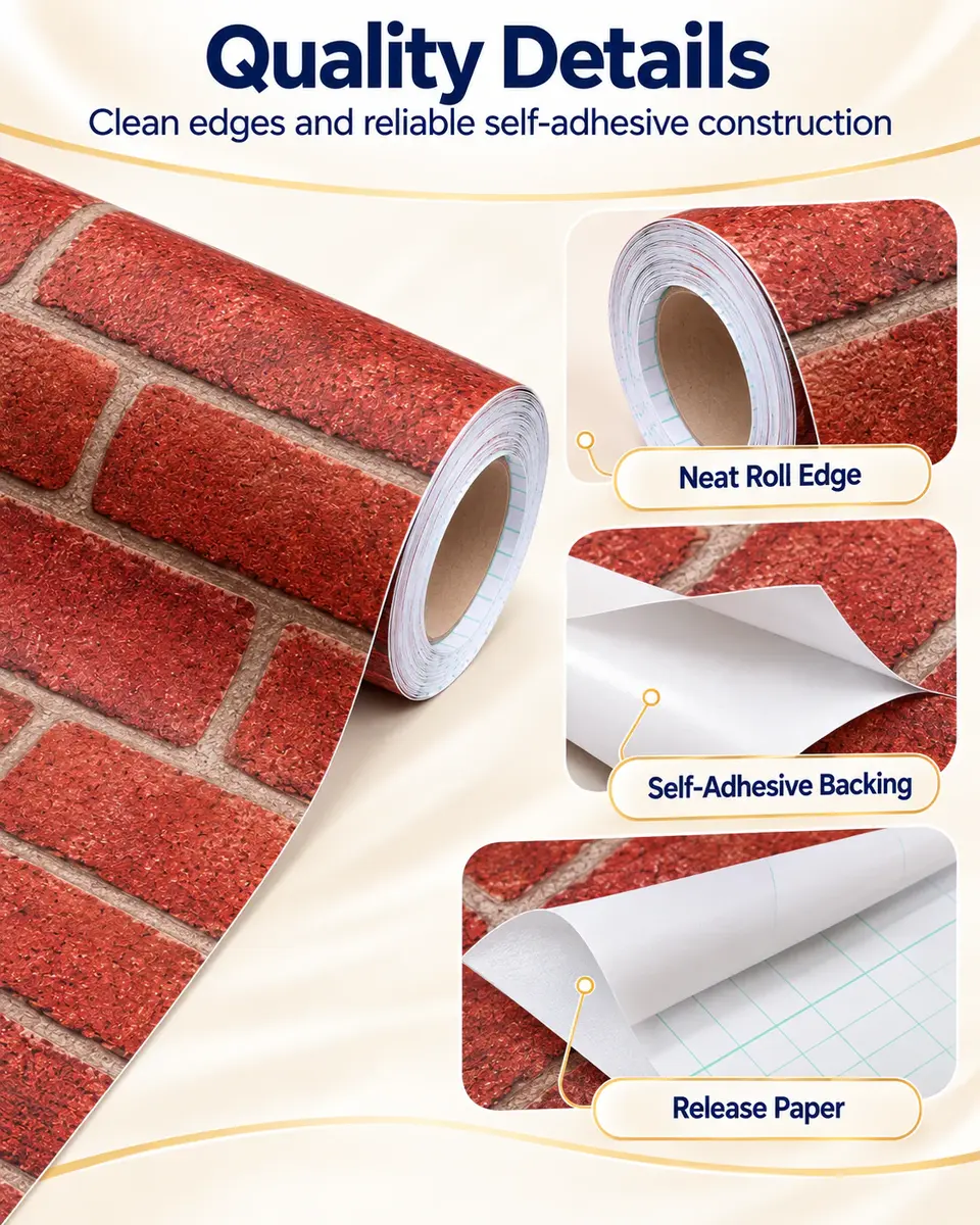 Red Brick Self Adhesive Shelf Drawer Liner Door Sticker Rural Contact Paper — Installation and application detail