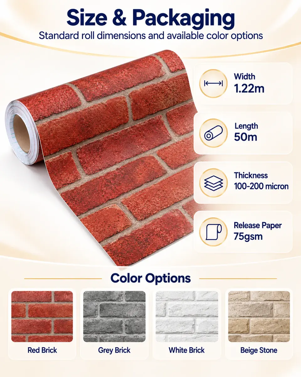 Red Brick Self Adhesive Shelf Drawer Liner Door Sticker Rural Contact Paper — Roll format and packaging