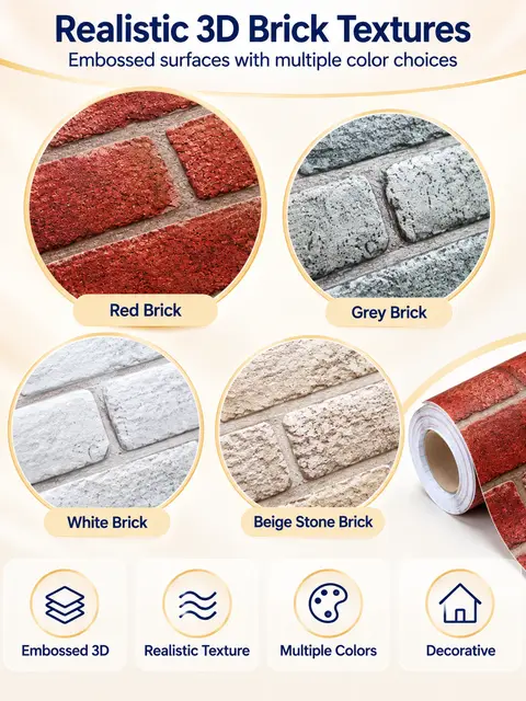 Red Brick Self Adhesive Shelf Drawer Liner Door Sticker Rural Contact Paper — Interior doors