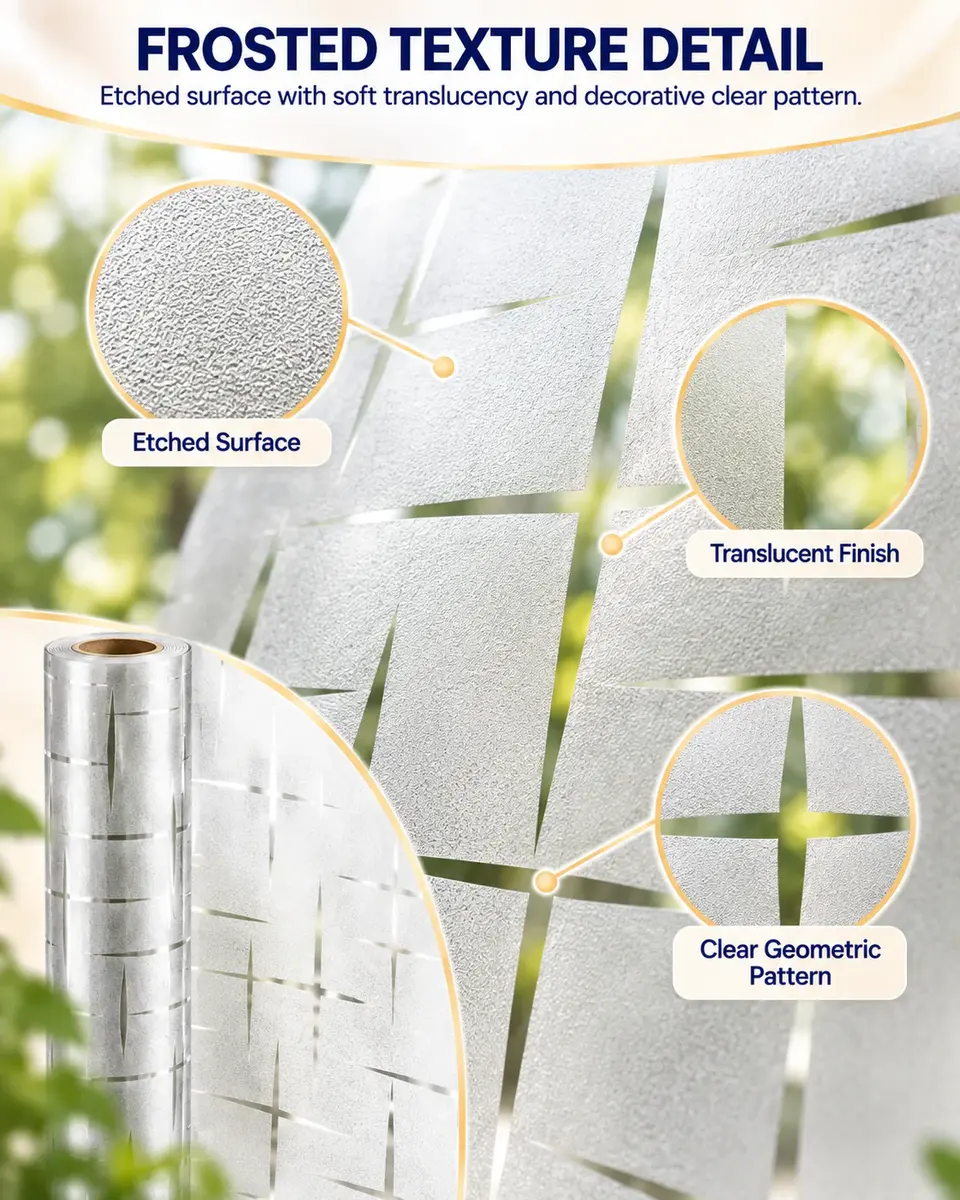 Decorative Self-Adhesive Frosted Glass Window Film for Bathroom & Office — Construction and material layers