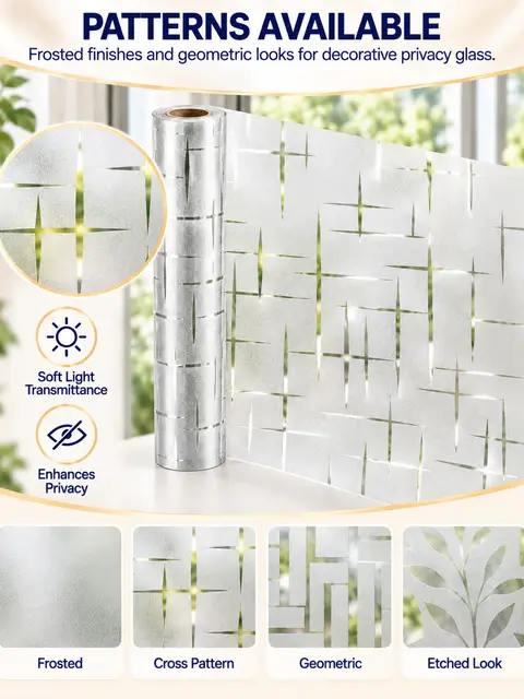 Decorative Self-Adhesive Frosted Glass Window Film for Bathroom & Office — Interior doors