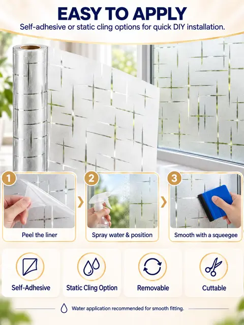 Decorative Self-Adhesive Frosted Glass Window Film for Bathroom & Office — Wall panels