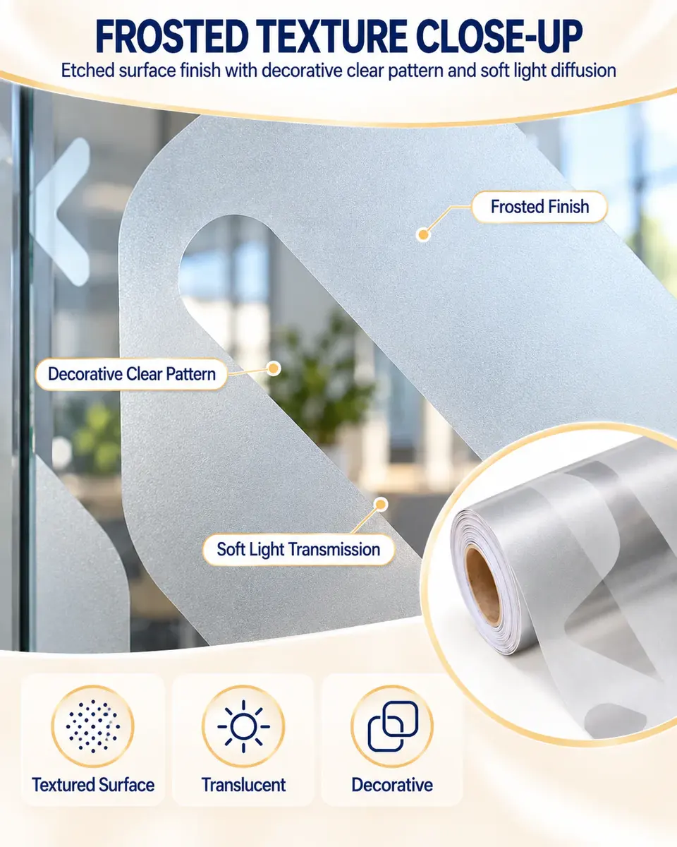 Removable Frosted Decorative Privacy Glass Film for Office — Construction and material layers