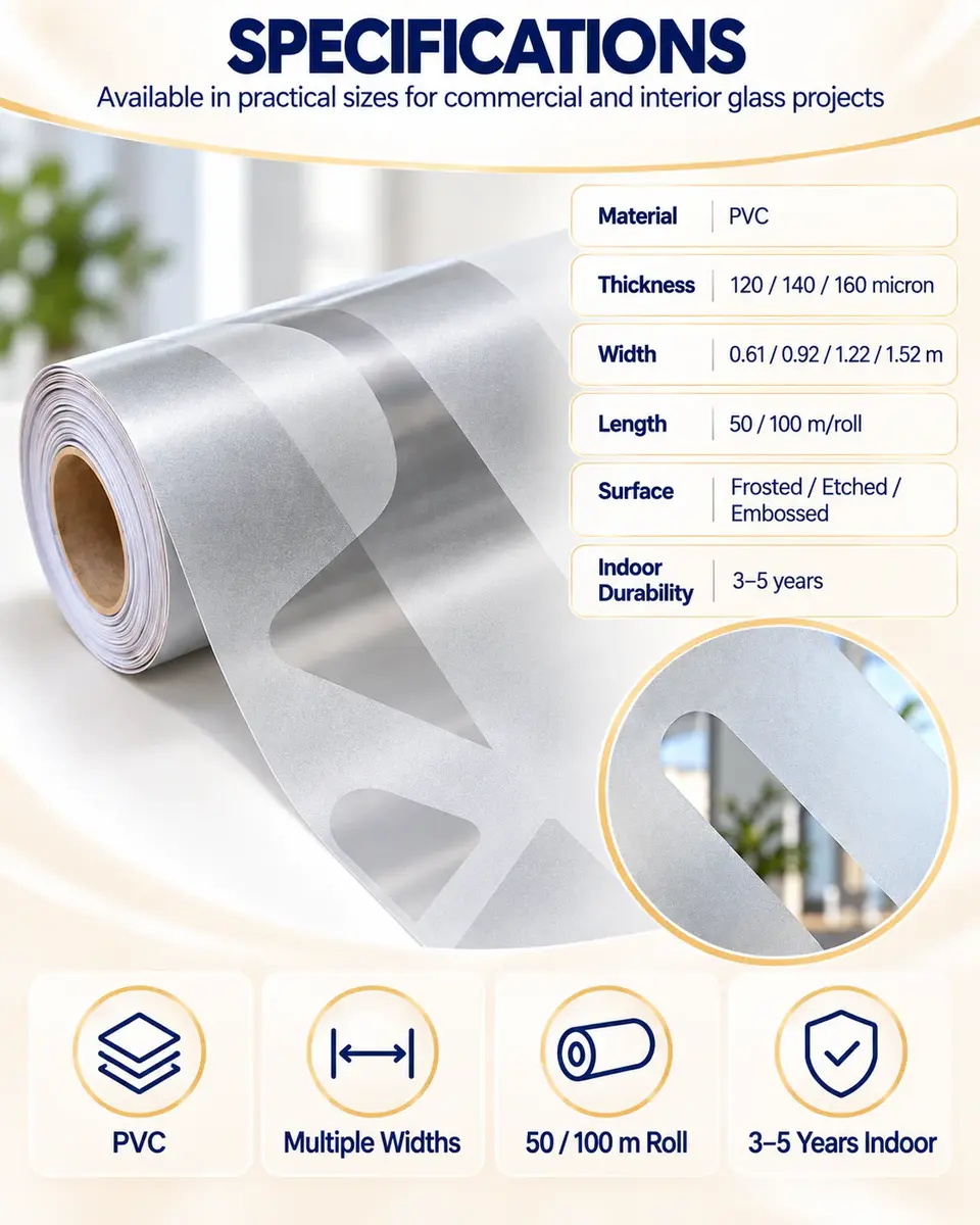 Removable Frosted Decorative Privacy Glass Film for Office — Roll format and packaging