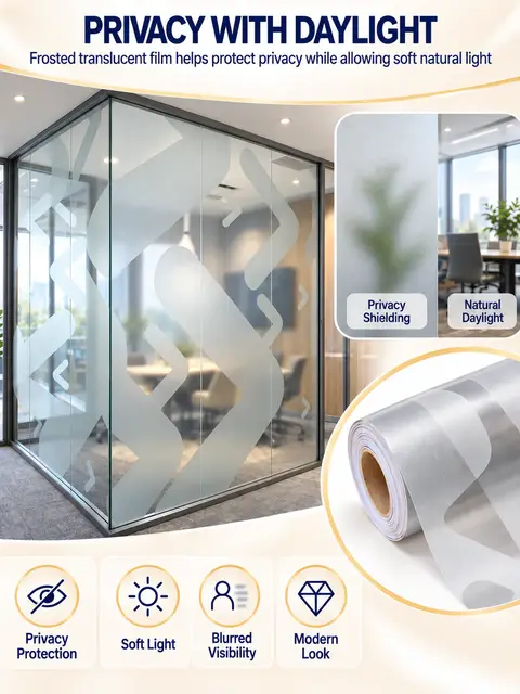 Removable Frosted Decorative Privacy Glass Film for Office — Cabinet refacing