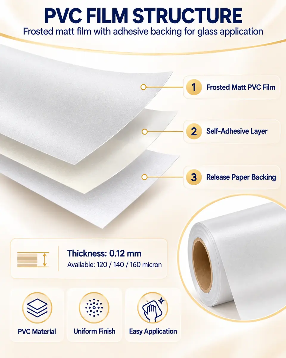 Frosted Matt PVC Privacy Film for Glass Window Decoration — Surface texture and finish close-up