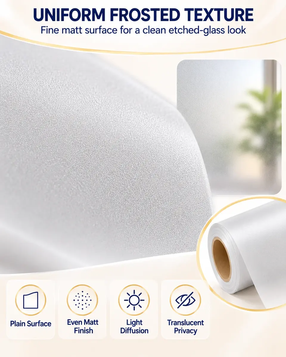 Frosted Matt PVC Privacy Film for Glass Window Decoration — Construction and material layers