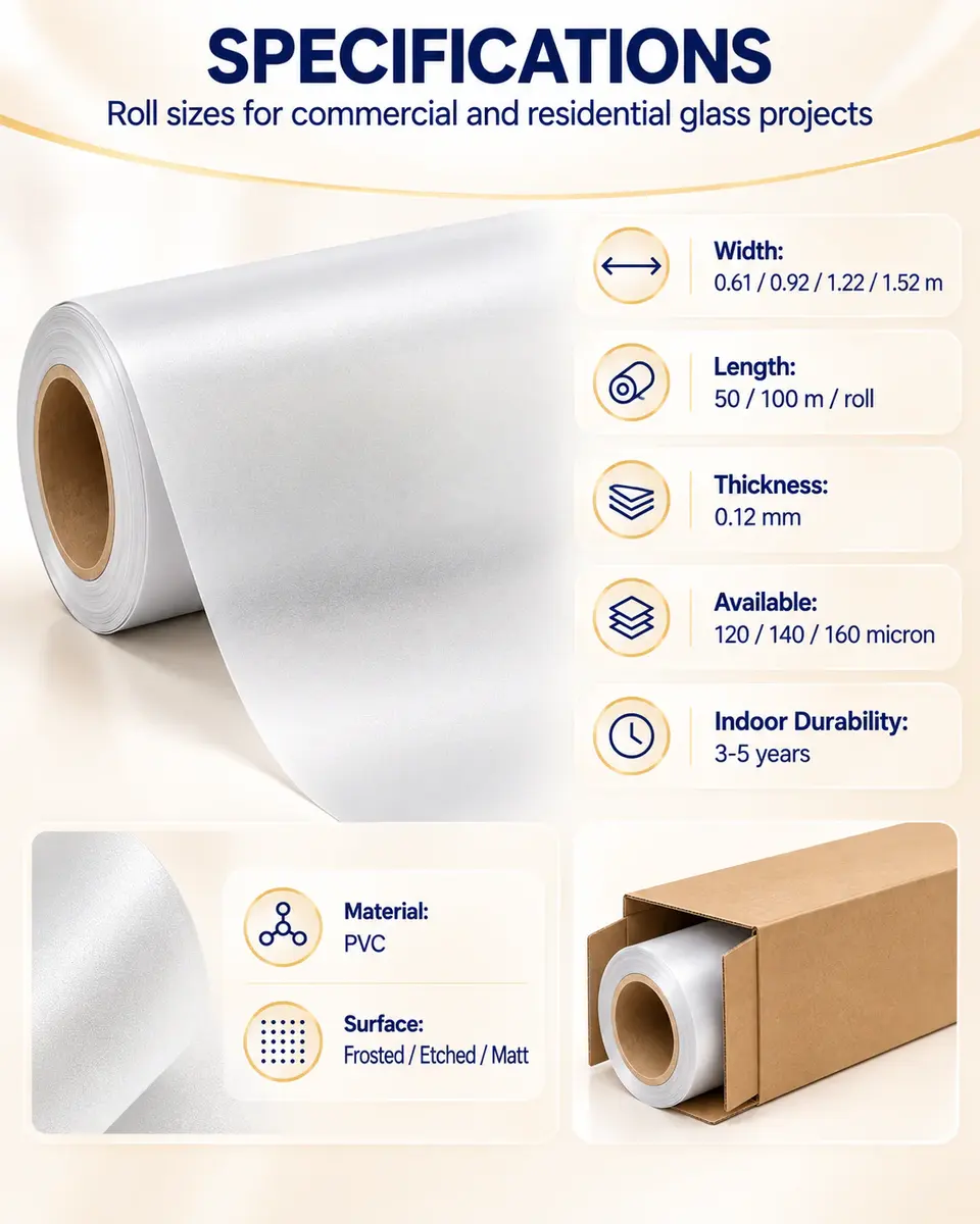 Frosted Matt PVC Privacy Film for Glass Window Decoration — Roll format and packaging