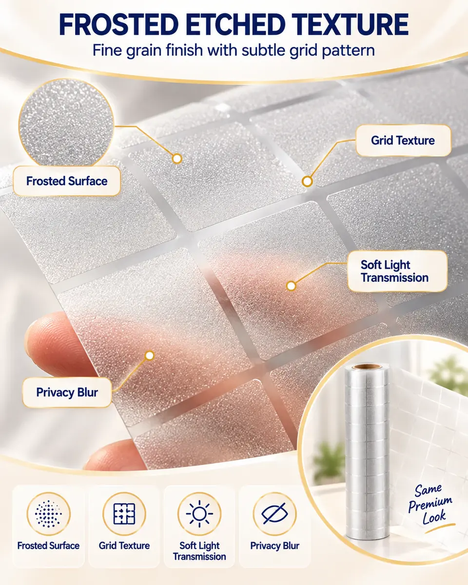 White Frosted / Etched Privacy Glass Window Film — Construction and material layers