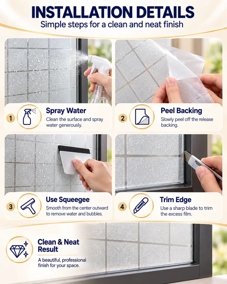 White Frosted / Etched Privacy Glass Window Film — Installation and application detail