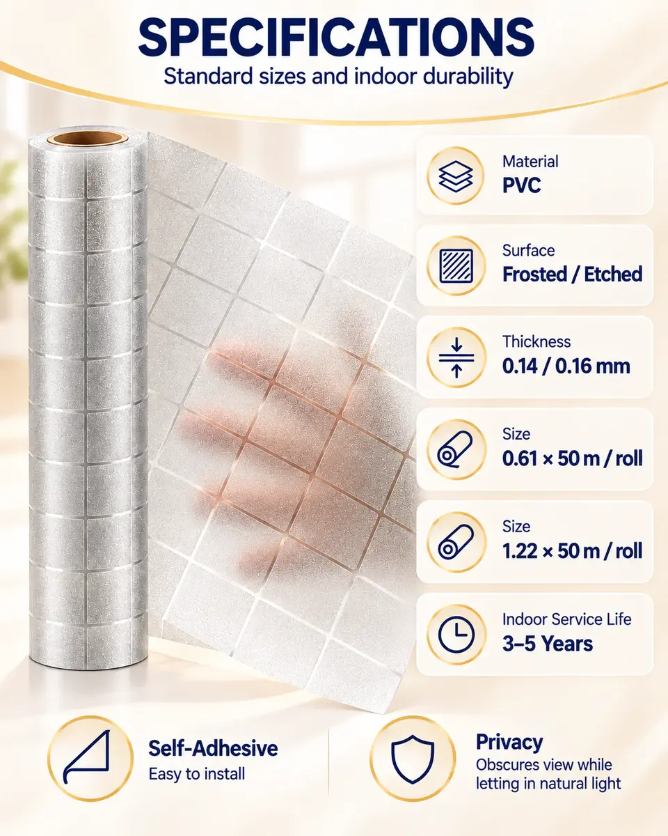 White Frosted / Etched Privacy Glass Window Film — Roll format and packaging