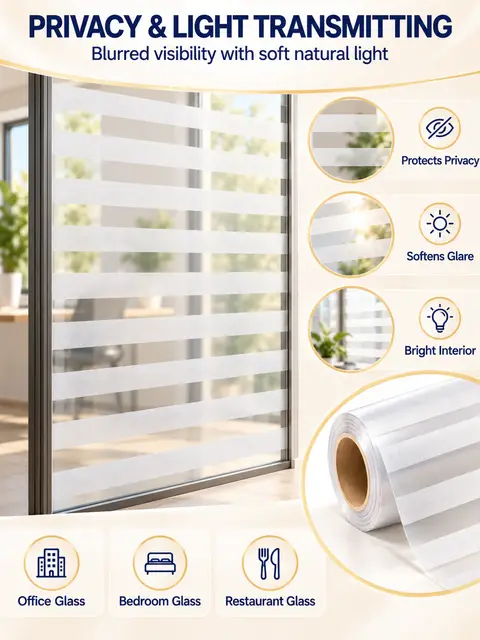 Striped Frosted Privacy Glass Window Film — Cabinet refacing