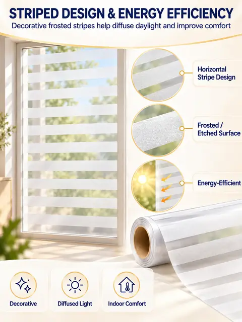 Striped Frosted Privacy Glass Window Film — Interior doors