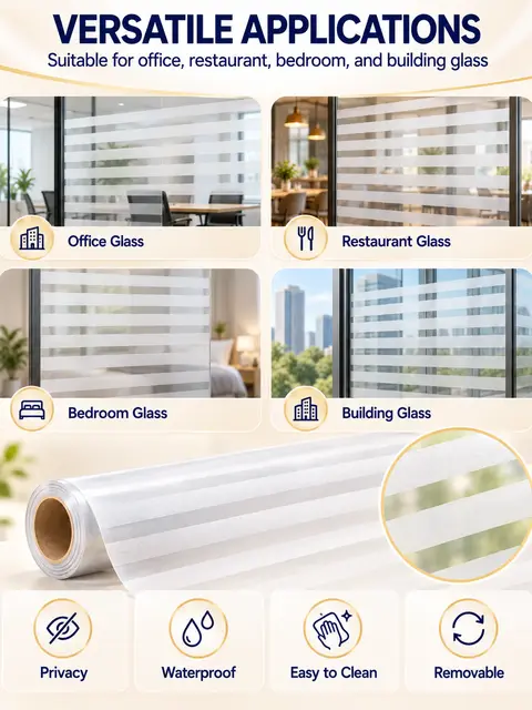 Striped Frosted Privacy Glass Window Film — Countertops & tables