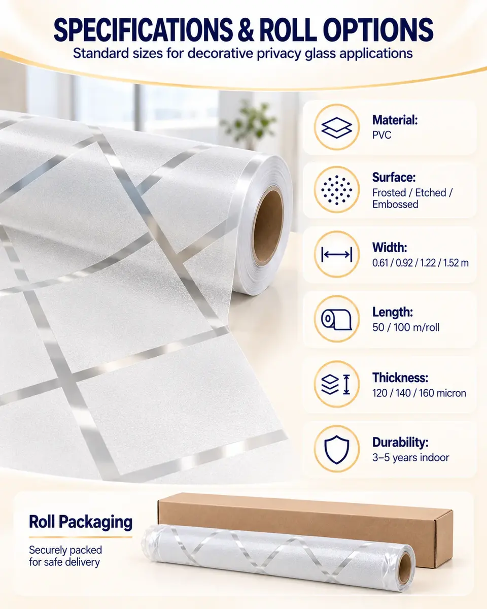 Decorative Frosted Office Glass Film — Roll format and packaging