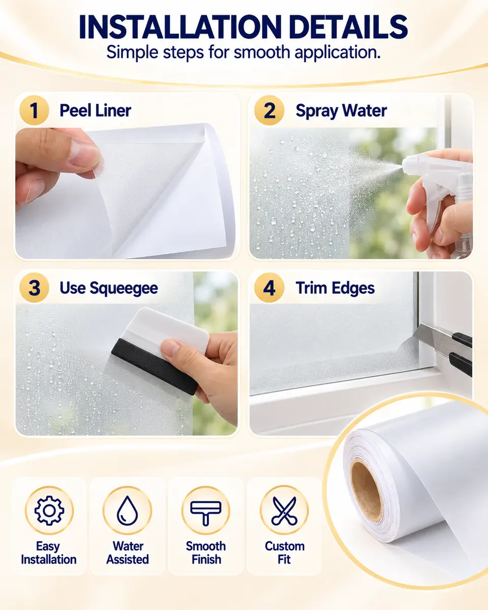 Plain Privacy Frosted Glass Film — Installation and application detail