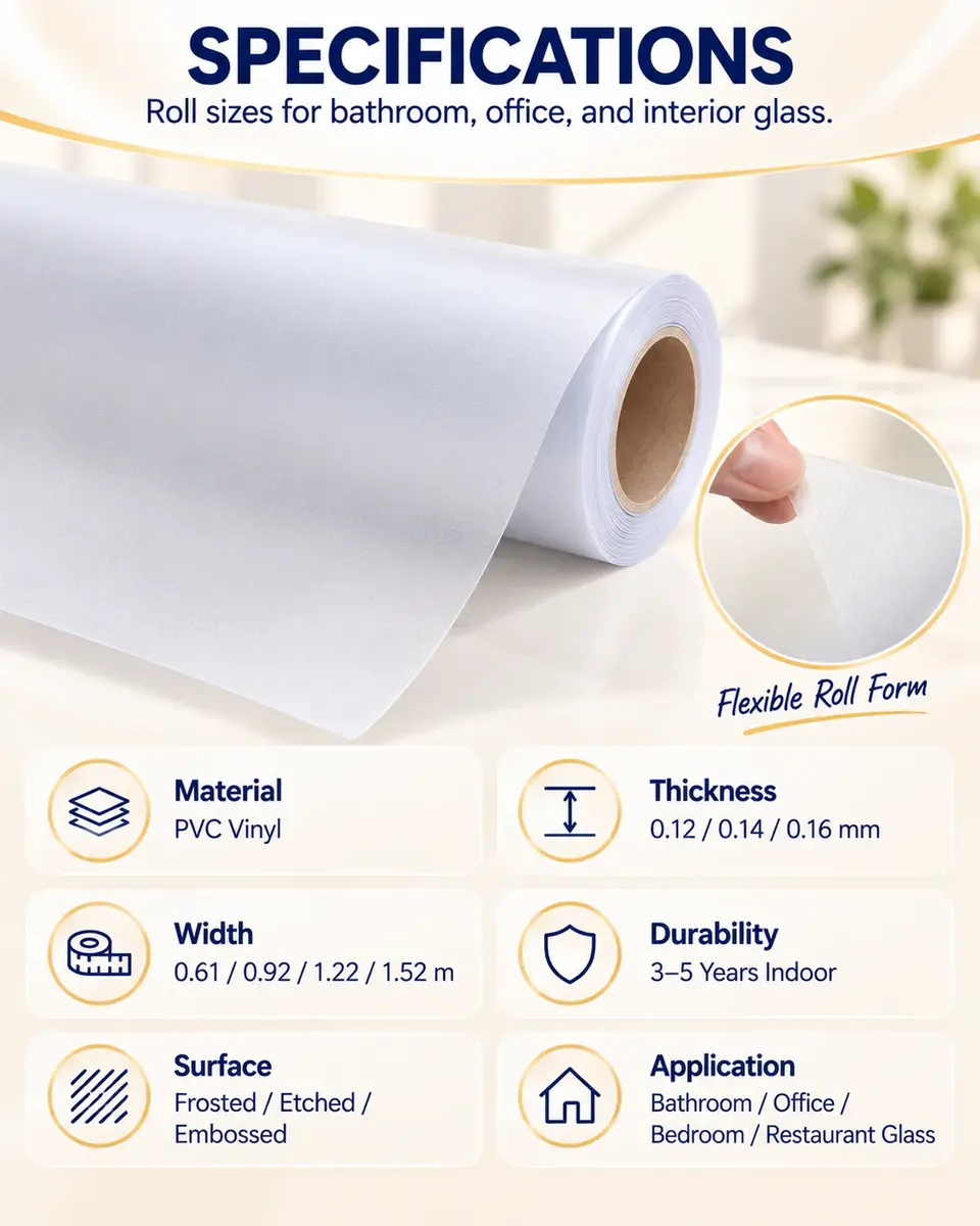 Plain Privacy Frosted Glass Film — Roll format and packaging