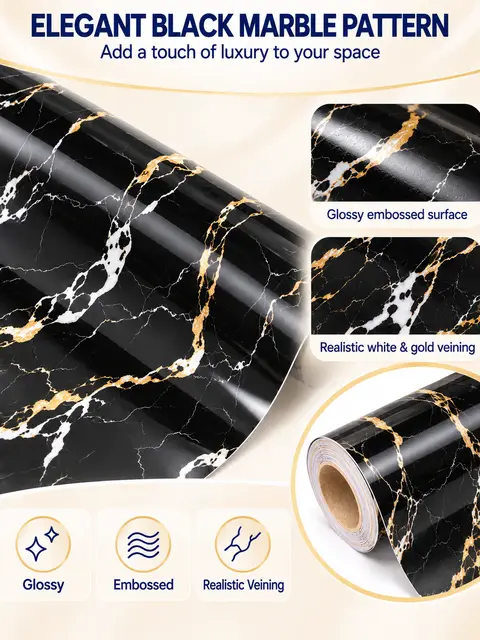 Classic Design PVC Stretch Black Marble Adhesive Decorative Ceiling Film — Interior doors