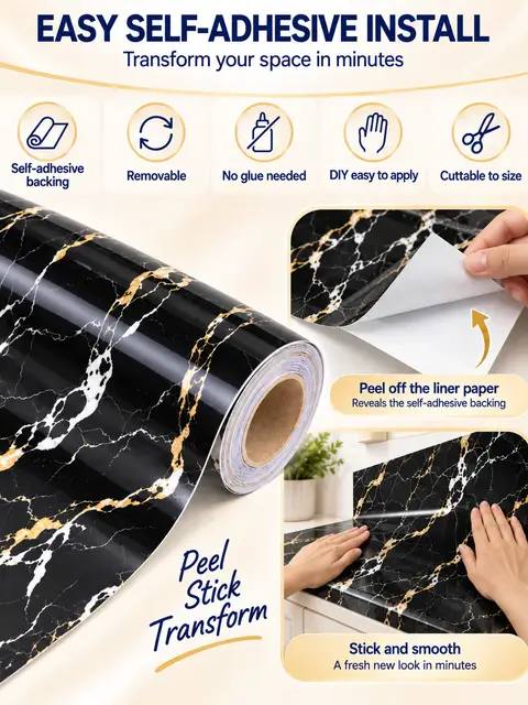 Classic Design PVC Stretch Black Marble Adhesive Decorative Ceiling Film — Wall panels