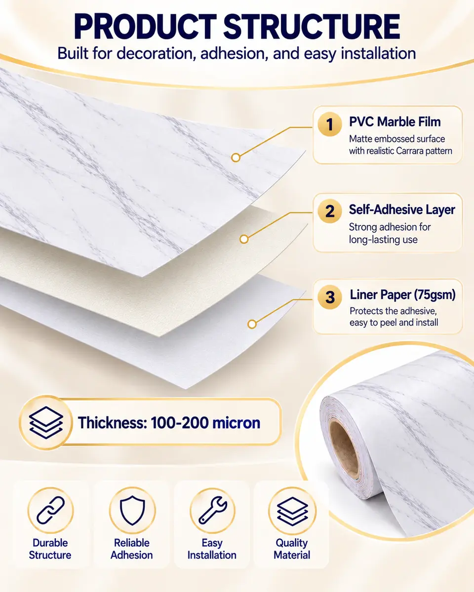 Factory Wholesale Marble Design Adhesive Vinyl Wrapping Paper Sticker — Surface texture and finish close-up