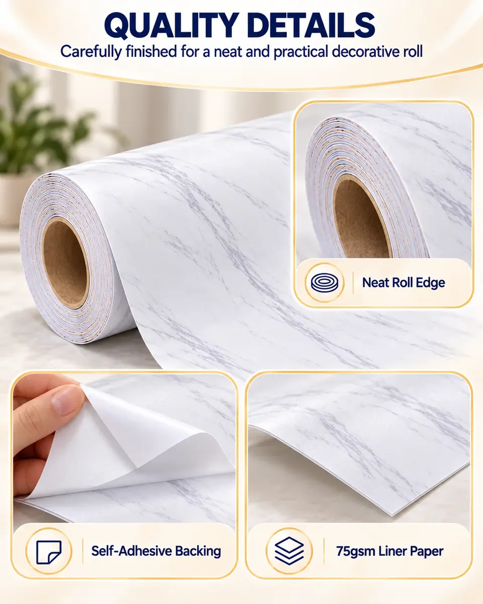 Factory Wholesale Marble Design Adhesive Vinyl Wrapping Paper Sticker — Installation and application detail