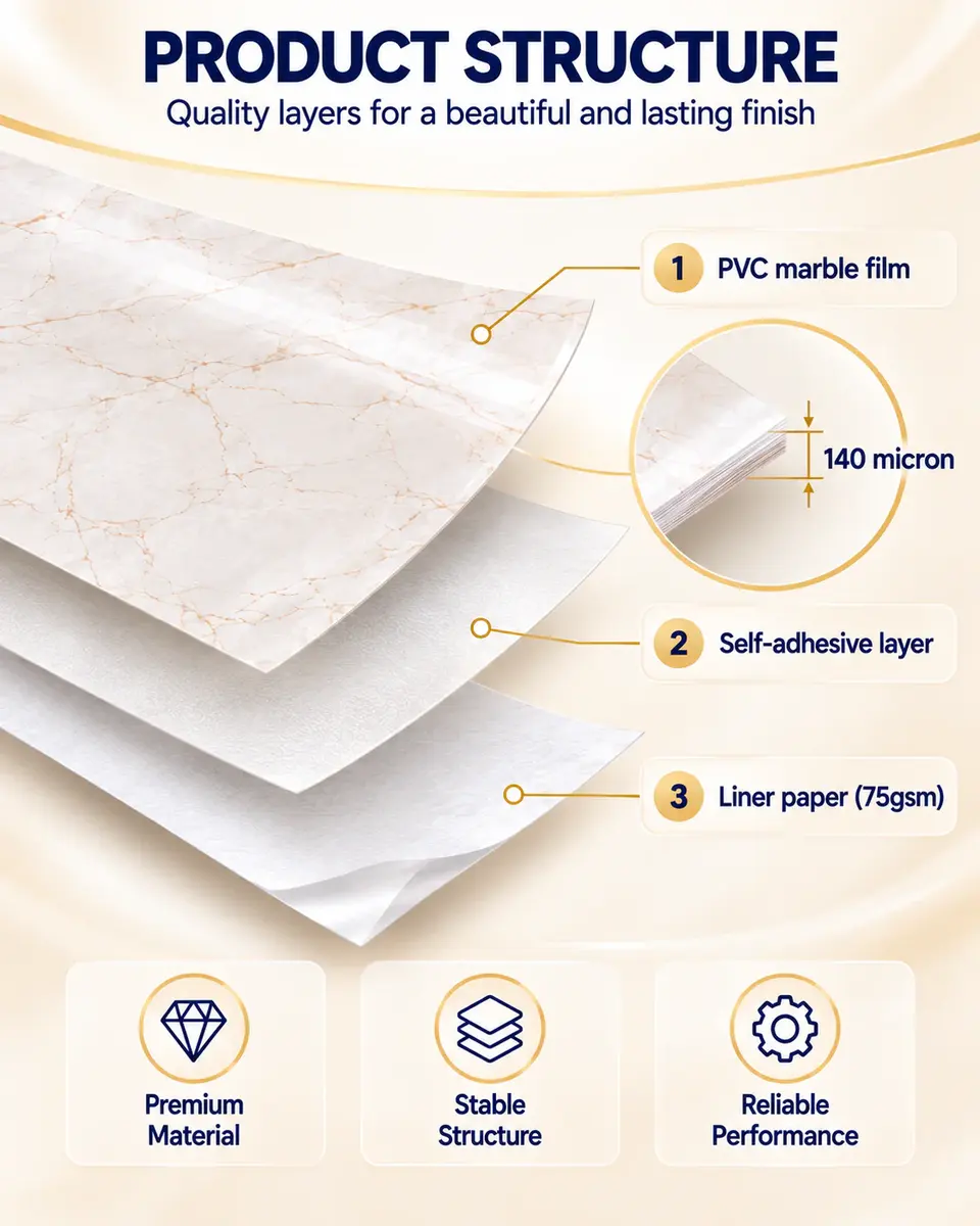 Good Quality Marble Vinyl Sticker Wall Paper for Glass in Roll — Surface texture and finish close-up