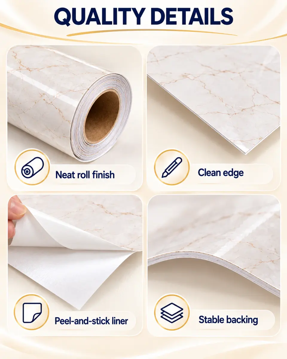 Good Quality Marble Vinyl Sticker Wall Paper for Glass in Roll — Installation and application detail