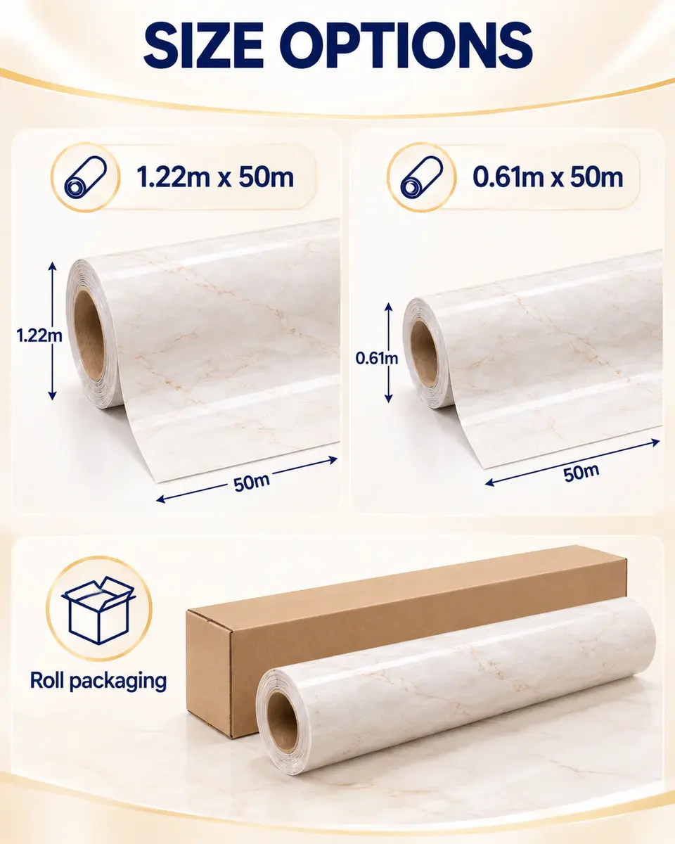 Good Quality Marble Vinyl Sticker Wall Paper for Glass in Roll — Roll format and packaging