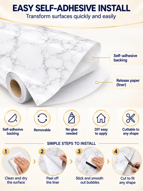 Granite Look Effect Contact Paper Decorative Self-Adhesive Film Marble Gloss Vinyl Film — Wall panels