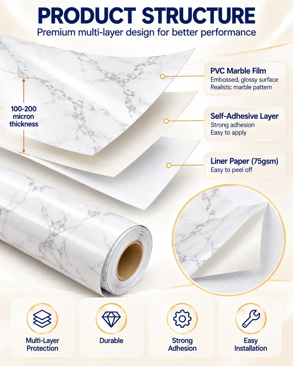 Granite Wallpaper Marble Counter Top Film Vinyl Self Adhesive Peel-Stick Wallpaper — Surface texture and finish close-up