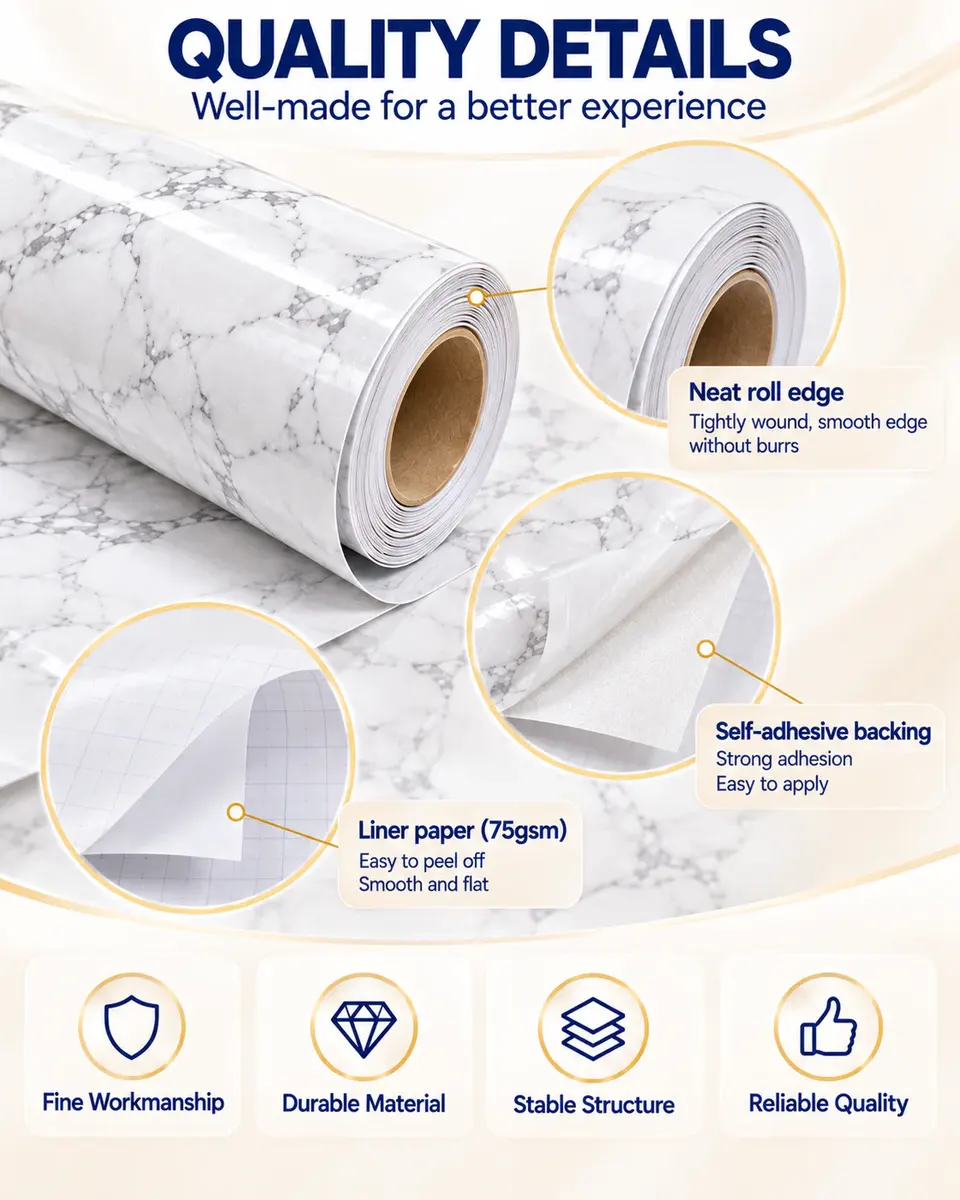 Granite Wallpaper Marble Counter Top Film Vinyl Self Adhesive Peel-Stick Wallpaper — Installation and application detail
