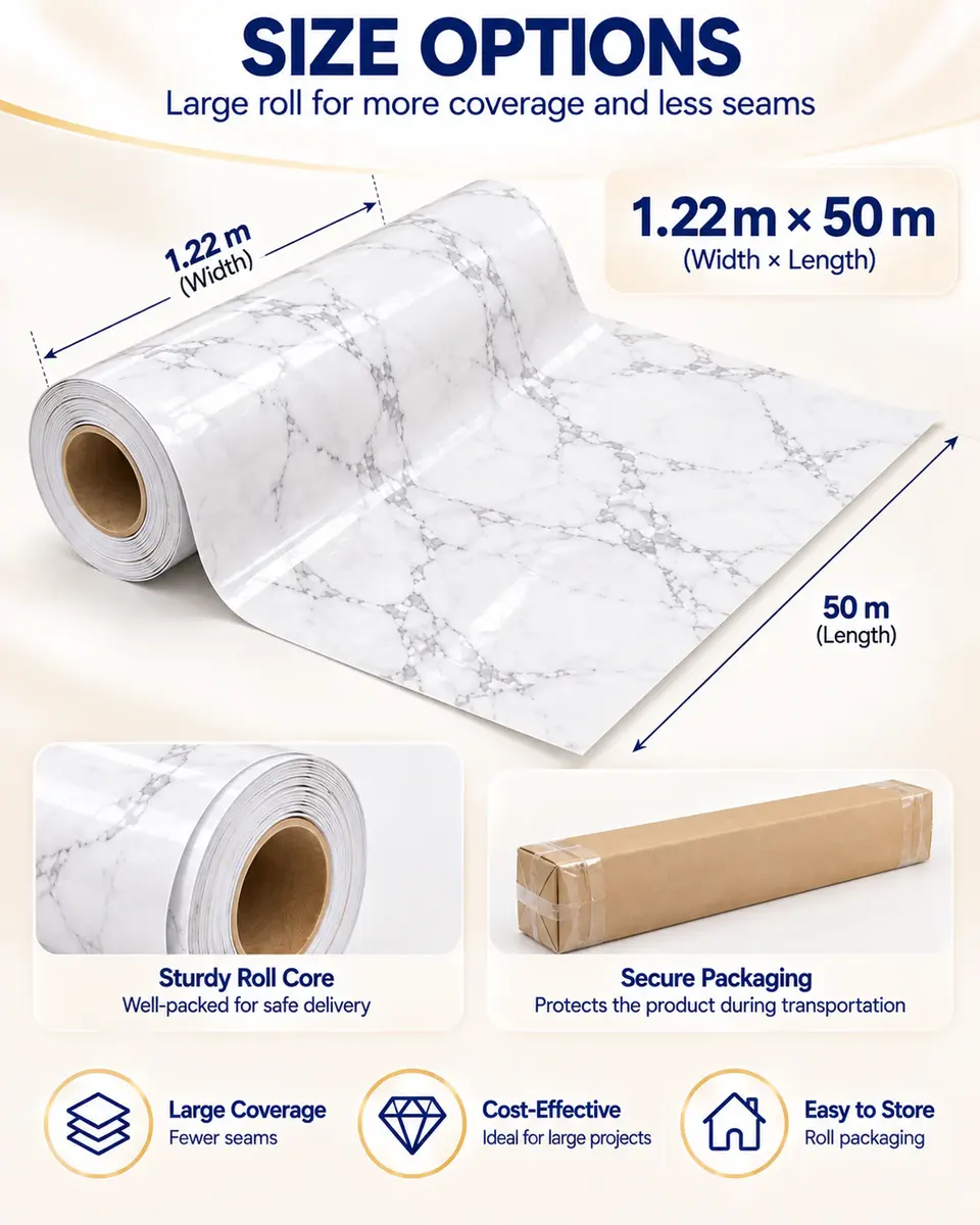 Granite Wallpaper Marble Counter Top Film Vinyl Self Adhesive Peel-Stick Wallpaper — Roll format and packaging