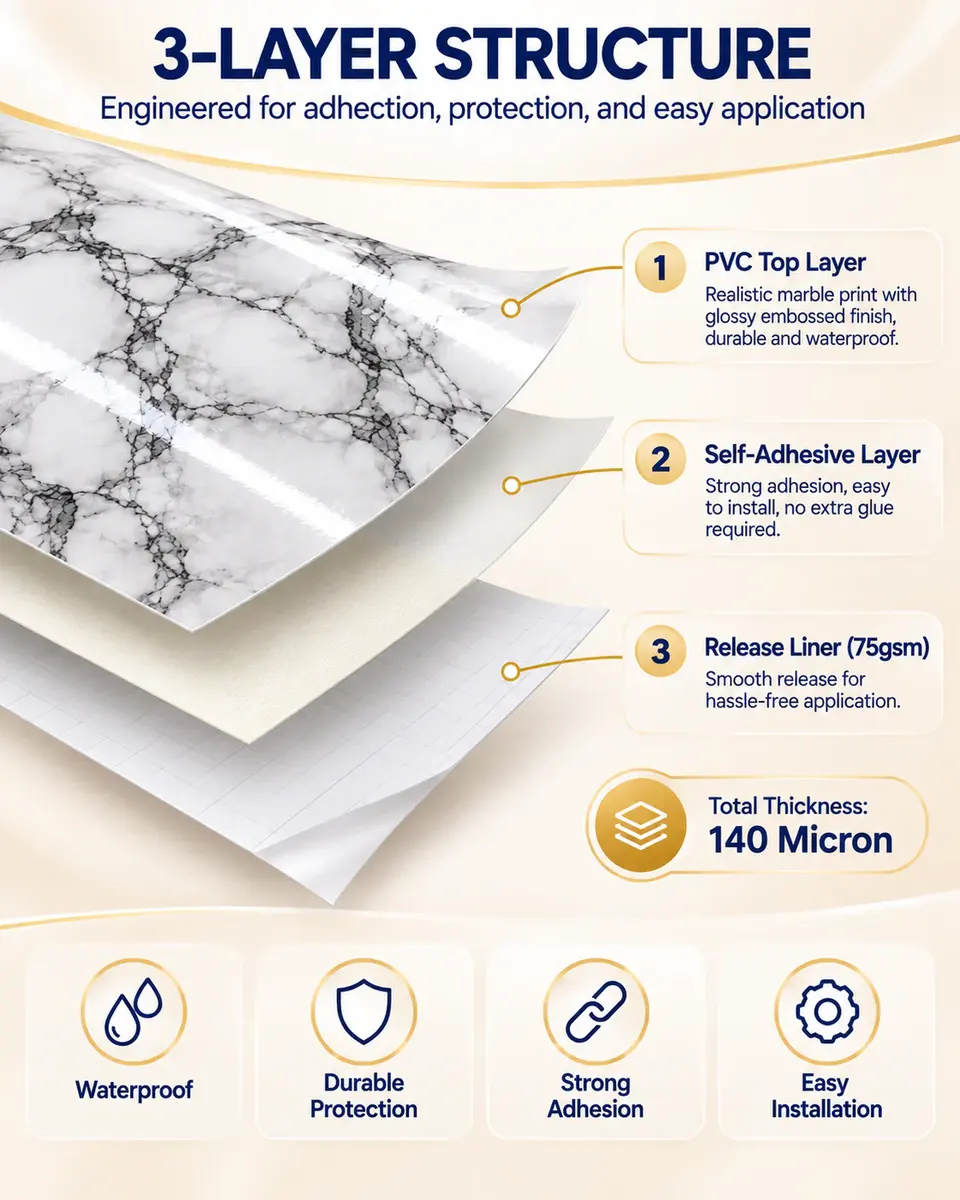 Manufacturer Marble Design PVC Decorative Film for Wall Panel Covering — Surface texture and finish close-up