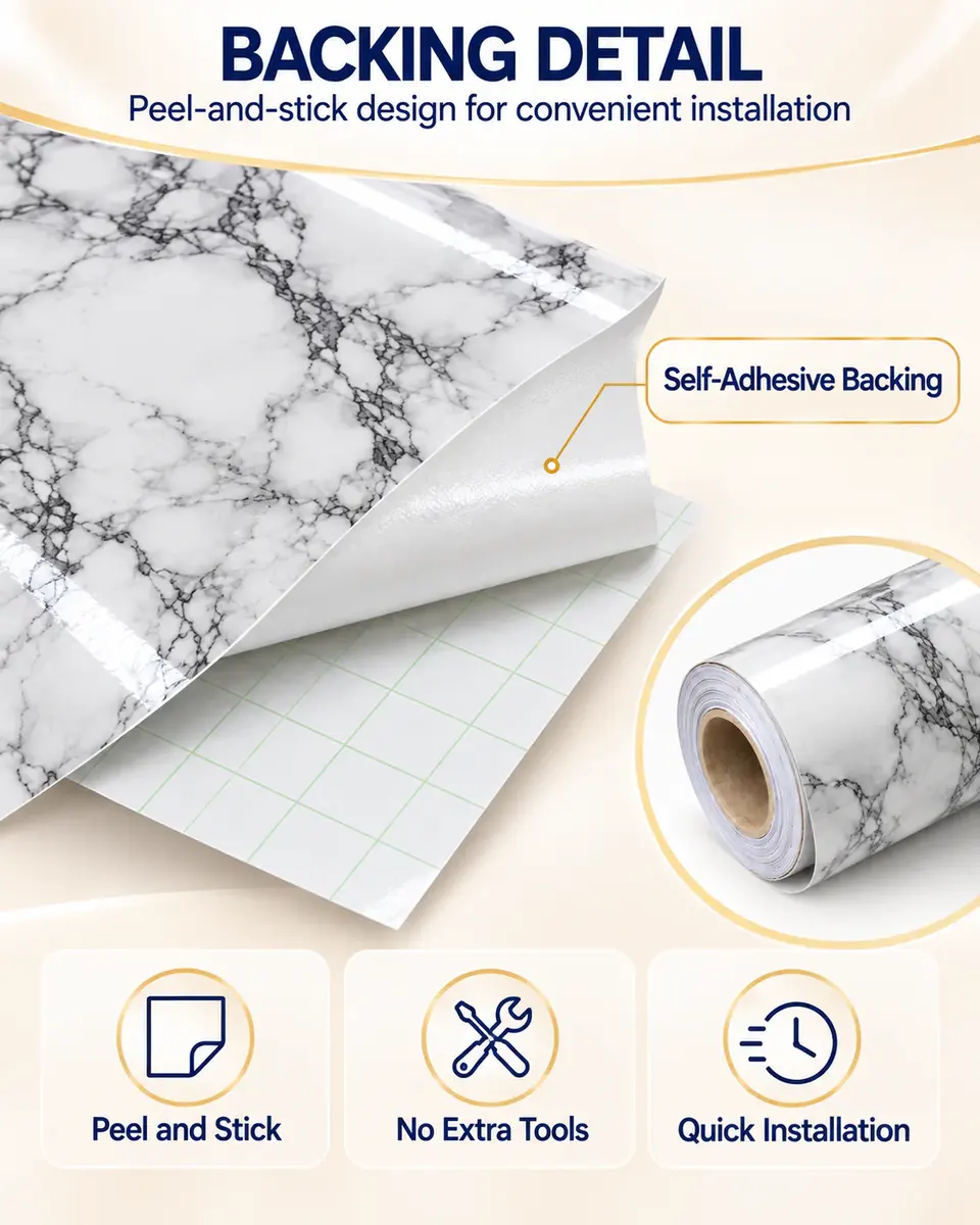 Manufacturer Marble Design PVC Decorative Film for Wall Panel Covering — Installation and application detail