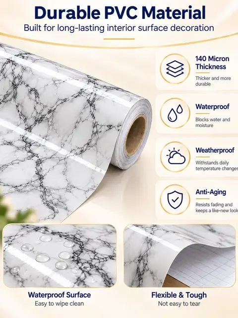 Manufacturer Marble Design PVC Decorative Film for Wall Panel Covering — Cabinet refacing