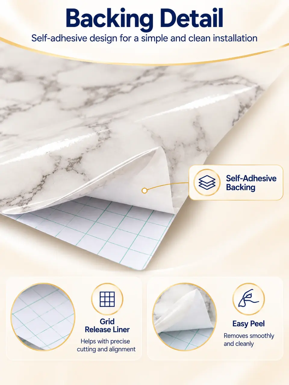 Marble PVC Self Adhesive Wallpaper Vinyl Sticker for Home Decoration — Installation and application detail