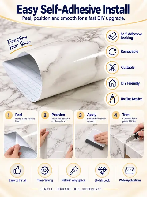 Marble PVC Self Adhesive Wallpaper Vinyl Sticker for Home Decoration — Wall panels