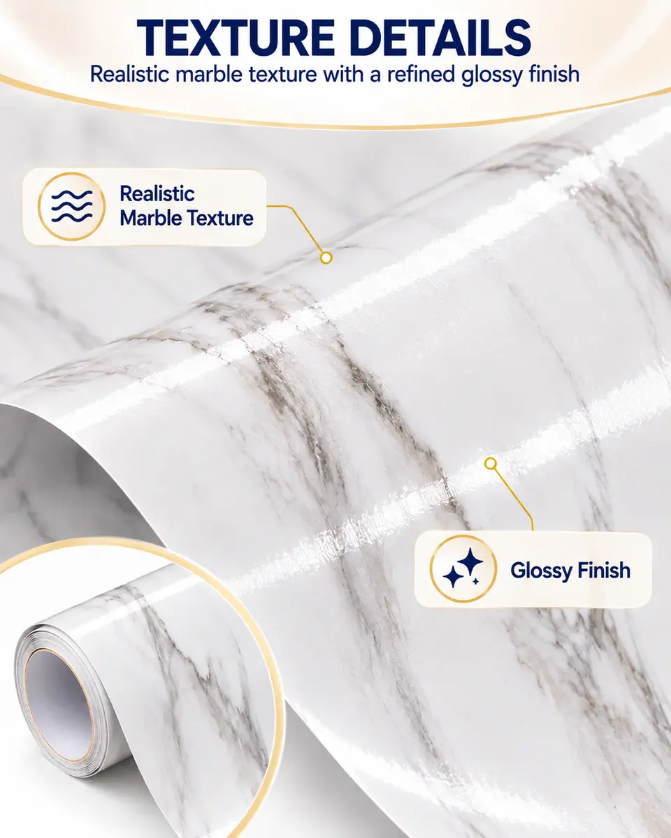 Light Grey White Marble Sticky Back Plastic Self Adhesive Vinyl Film — Construction and material layers