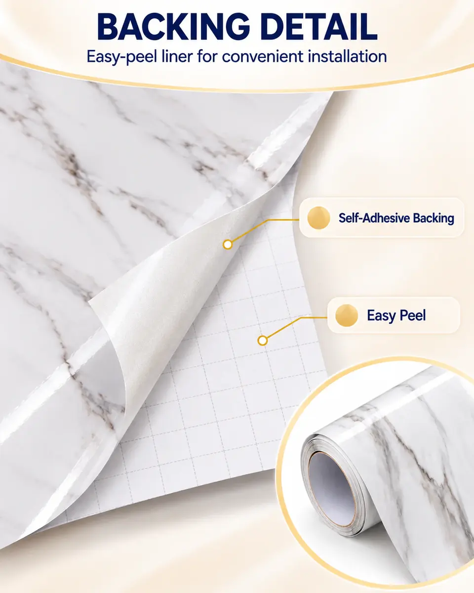 Light Grey White Marble Sticky Back Plastic Self Adhesive Vinyl Film — Installation and application detail
