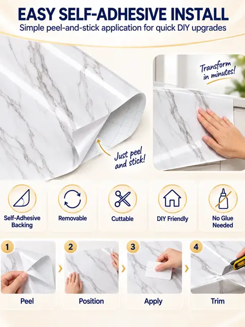 Light Grey White Marble Sticky Back Plastic Self Adhesive Vinyl Film — Wall panels