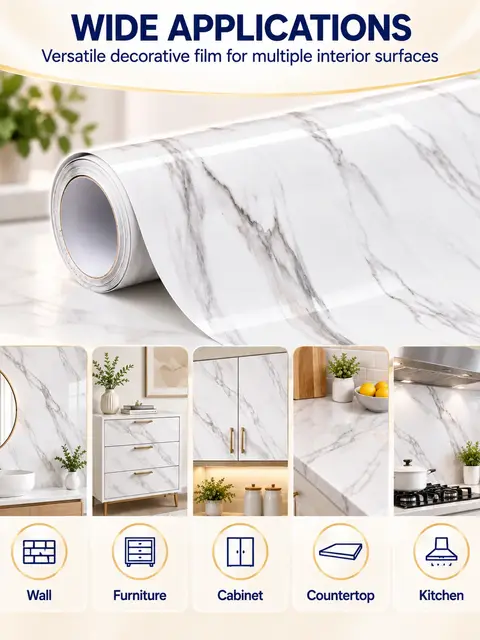 Light Grey White Marble Sticky Back Plastic Self Adhesive Vinyl Film — Countertops & tables
