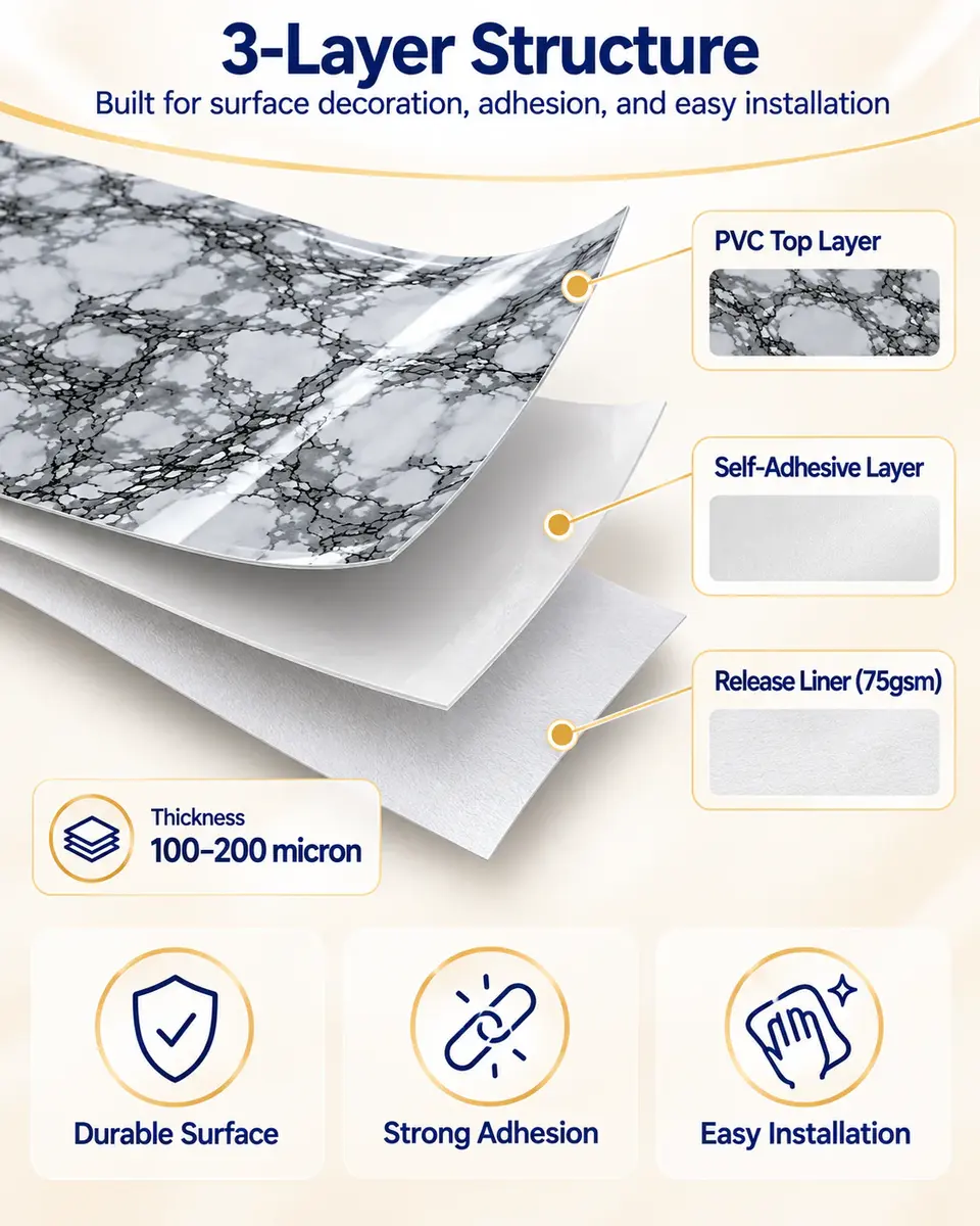 NEW DIY Kitchen Worktop Black Marble Vinyl Cover Self Adhesive Sticky Back Wrap — Surface texture and finish close-up