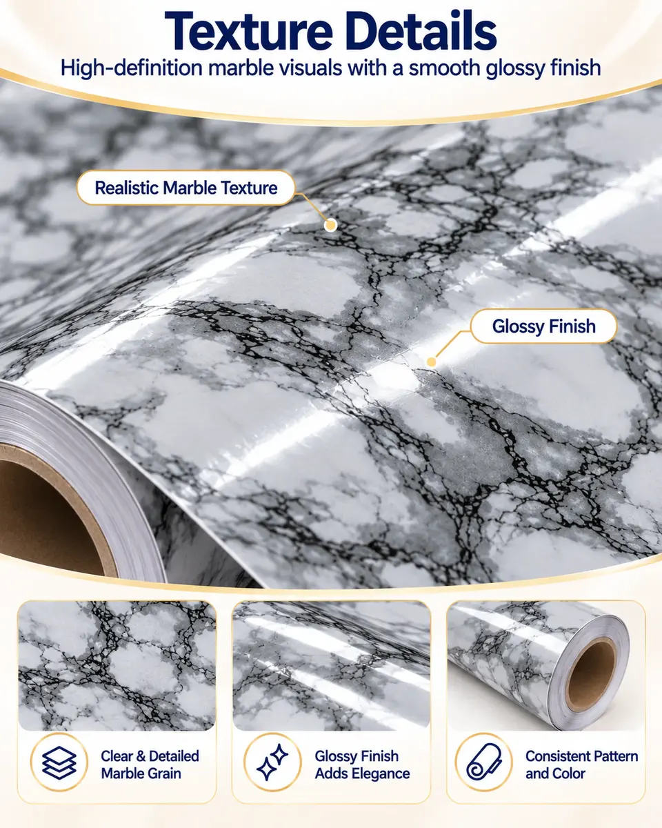 NEW DIY Kitchen Worktop Black Marble Vinyl Cover Self Adhesive Sticky Back Wrap — Construction and material layers