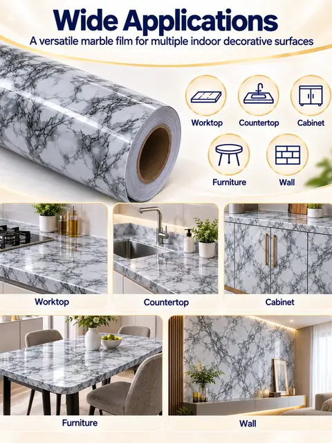 NEW DIY Kitchen Worktop Black Marble Vinyl Cover Self Adhesive Sticky Back Wrap — Countertops & tables