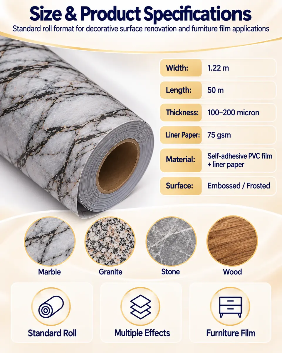 Self Adhesive Vinyl Floor Tiles Wall Marble Diamond Wood Granite Effect Tiles — Roll format and packaging