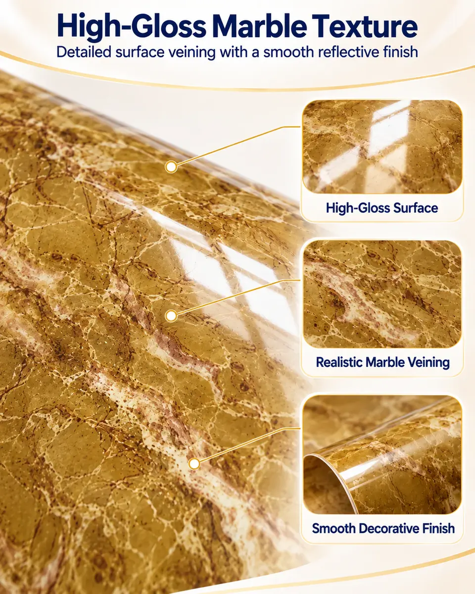 Waterproof Self Adhesive Removable Gloss Vinyl Film Decorative Contact Paper for Countertops Furniture Renovated Wallpaper — Construction and material layers