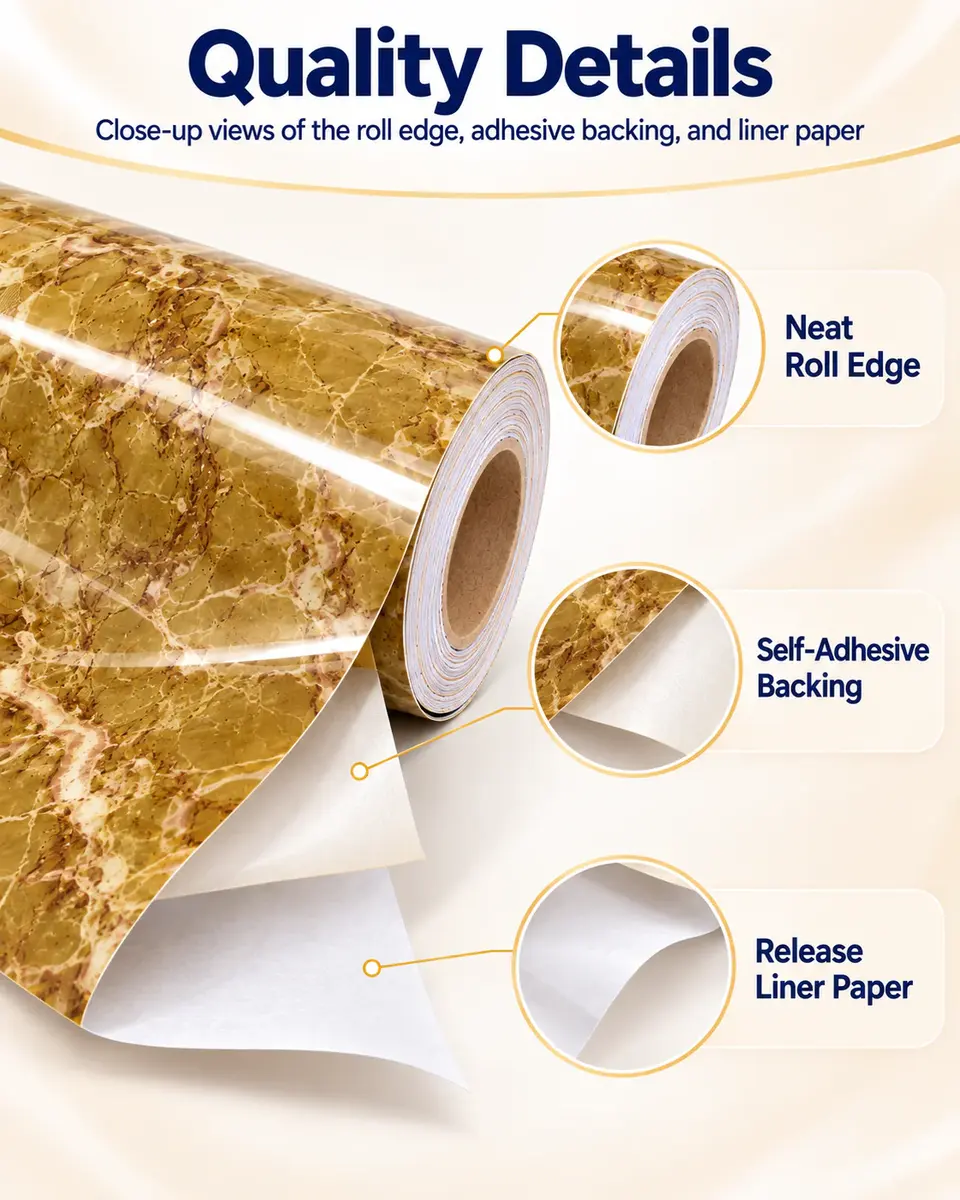 Waterproof Self Adhesive Removable Gloss Vinyl Film Decorative Contact Paper for Countertops Furniture Renovated Wallpaper — Installation and application detail