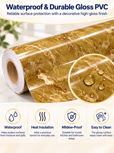 Waterproof Self Adhesive Removable Gloss Vinyl Film Decorative Contact Paper for Countertops Furniture Renovated Wallpaper — Cabinet refacing