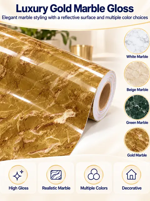 Waterproof Self Adhesive Removable Gloss Vinyl Film Decorative Contact Paper for Countertops Furniture Renovated Wallpaper — Interior doors