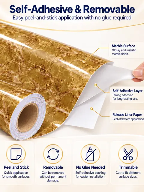 Waterproof Self Adhesive Removable Gloss Vinyl Film Decorative Contact Paper for Countertops Furniture Renovated Wallpaper — Wall panels